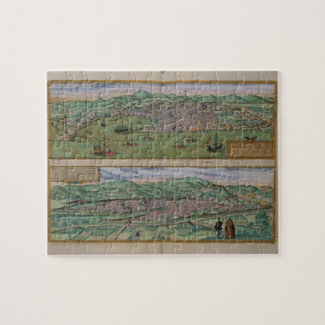 Map of Genoa and Florence, from 'Civitates Orbis T Jigsaw Puzzle (Horizontal)