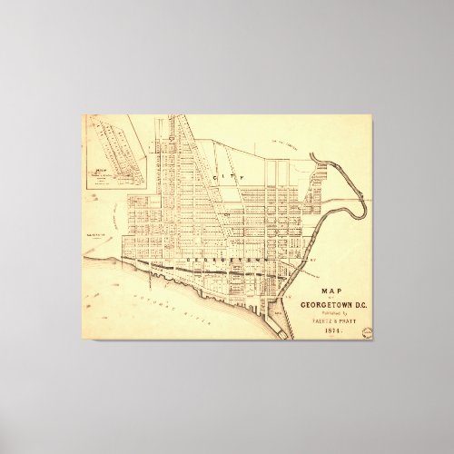 Map of Georgetown DC District of Columbia 1874 Canvas Print