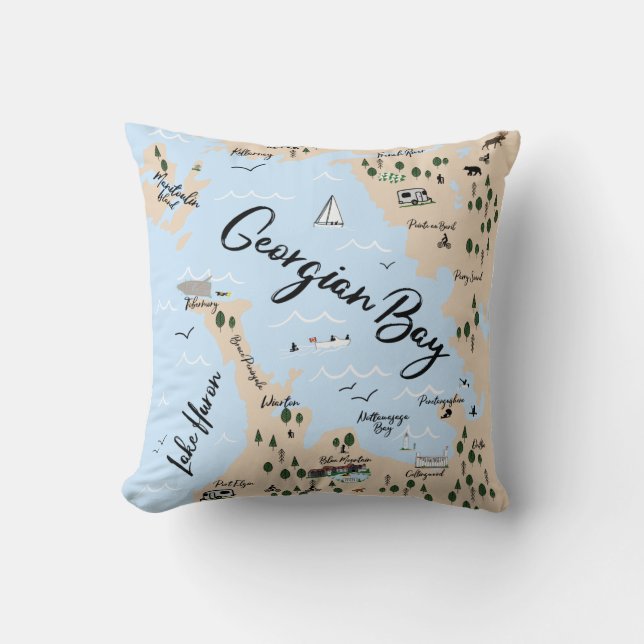 Map of Georgian Bay throw pillow (Front)