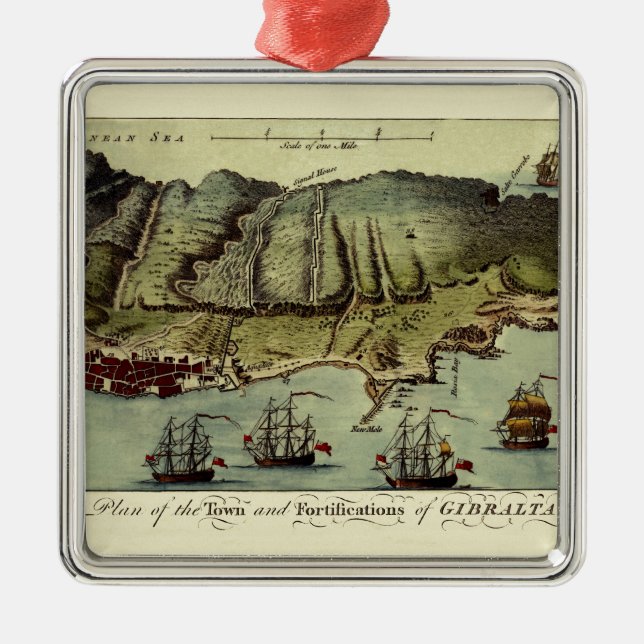 Map Of Gibraltar 1765 Metal Ornament (Front)
