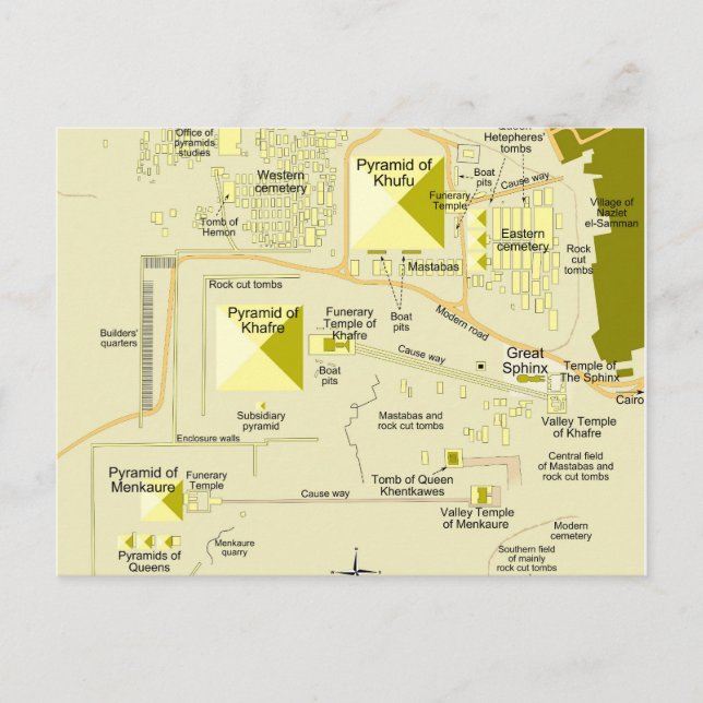 Map of Giza pyramid complex Diagram  Postcard (Front)