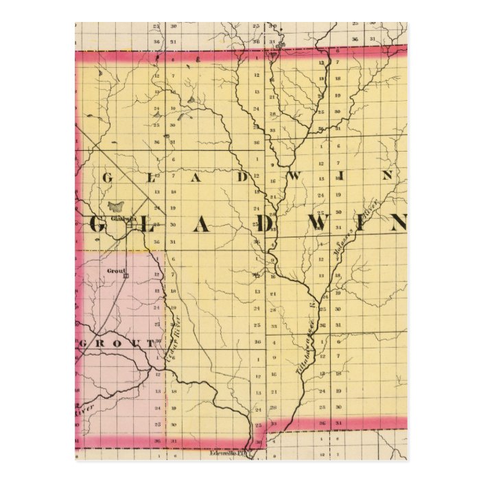 Map Of Gladwin County Michigan Postcard 5952