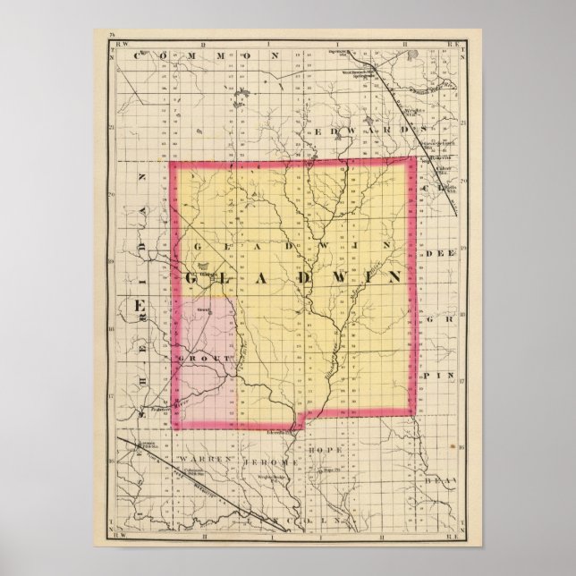 Map of Gladwin County, Michigan Poster (Front)