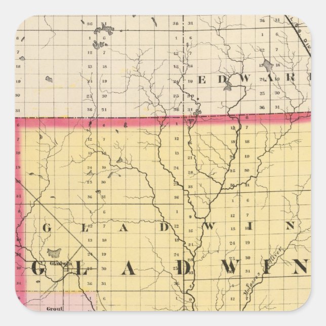Map of Gladwin County, Michigan Square Sticker (Front)
