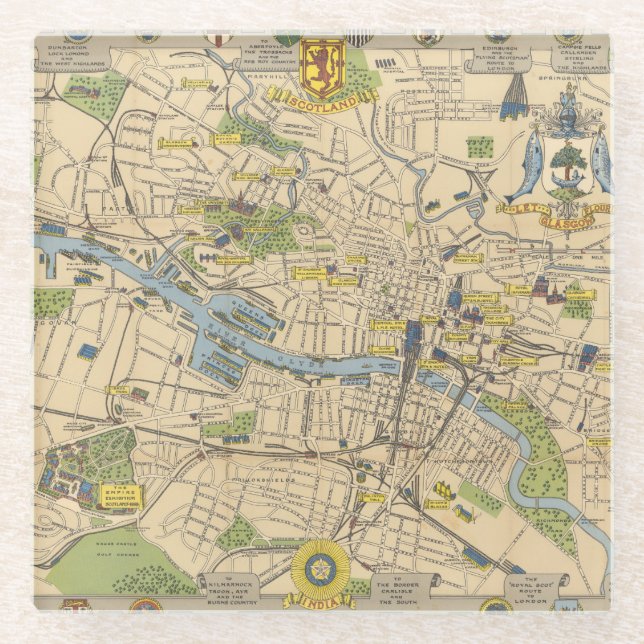 Map of Glasgow, England Glass Coaster (Front)