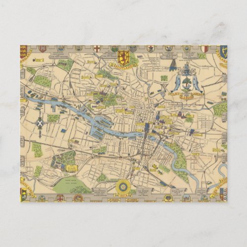 Map of Glasgow England Postcard