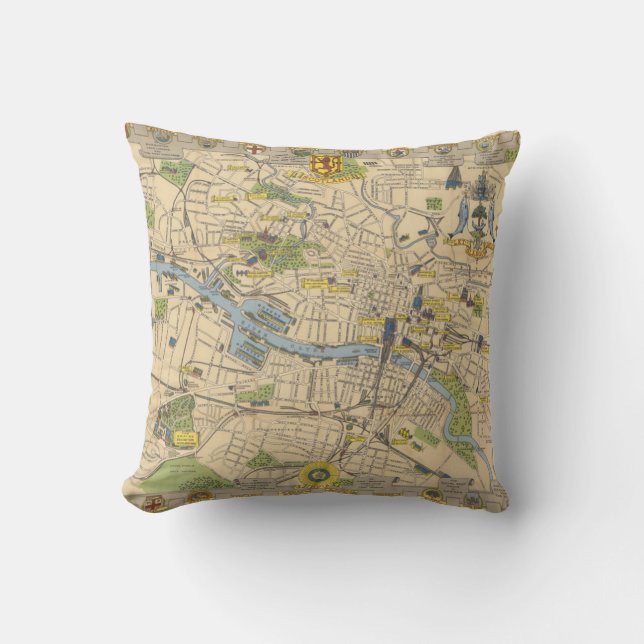 Map of Glasgow, England Throw Pillow (Front)