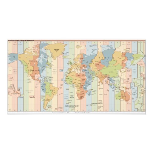 Map of Global Time Zones Photo Print