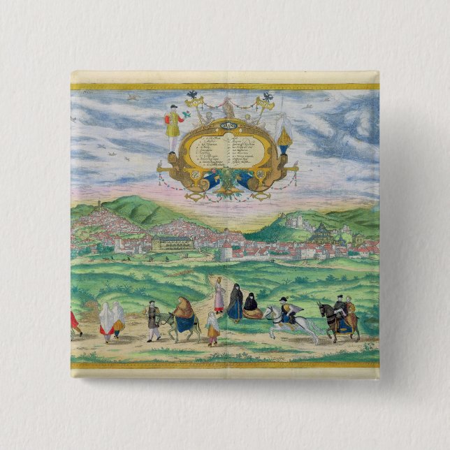 Map of Granada, from 'Civitates Orbis Terrarum' by Pinback Button (Front)