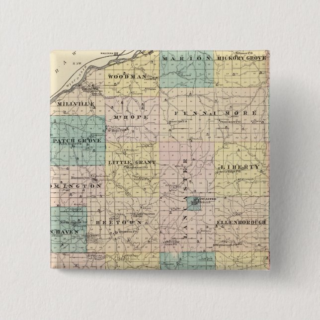 Map of Grant County and Village of Lancaster Button (Front)