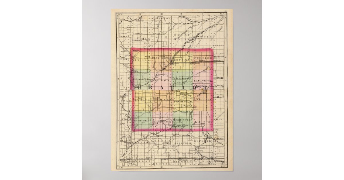 Map of Gratiot County, Michigan Poster Zazzle