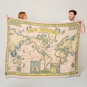 Map of Great Adventures Fleece Blanket