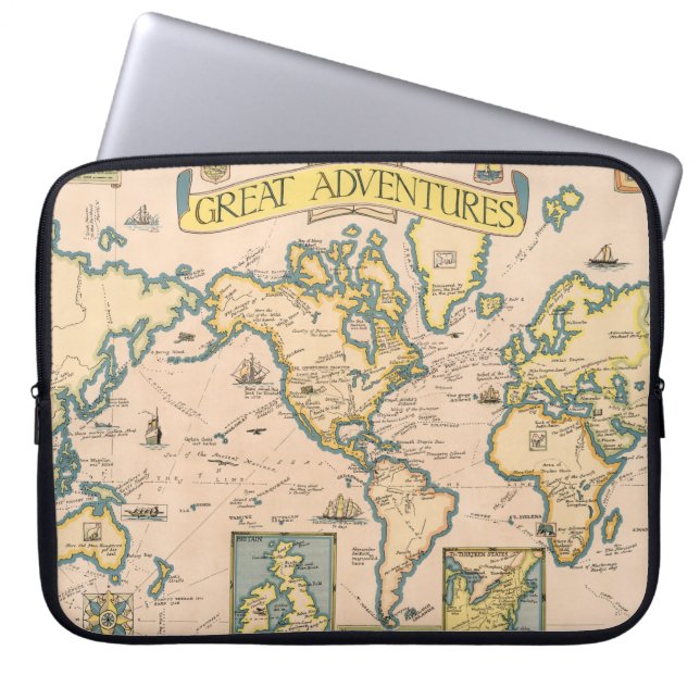 Map of Great Adventures Laptop Sleeve (Front)