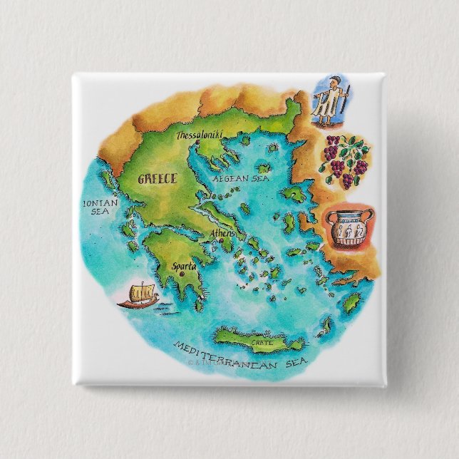 Map of Greece Isles Pinback Button (Front)