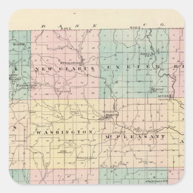 Map of Green County, State of Wisconsin Square Sticker (Front)