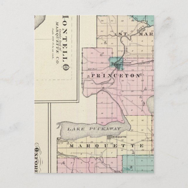 Map of Green Lake County, State of Wisconsin Postcard (Front)