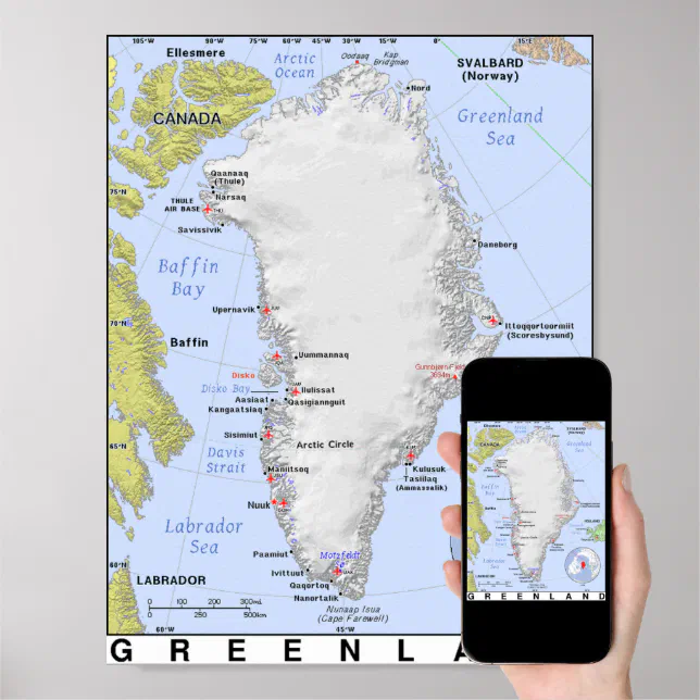 Map of Greenland Without Ice Poster | Zazzle