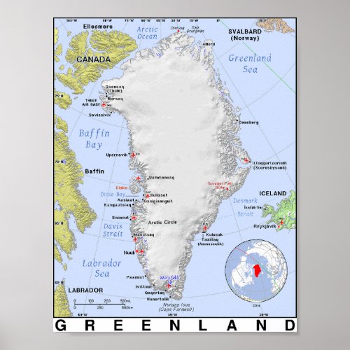 Map of Greenland Without Ice Poster