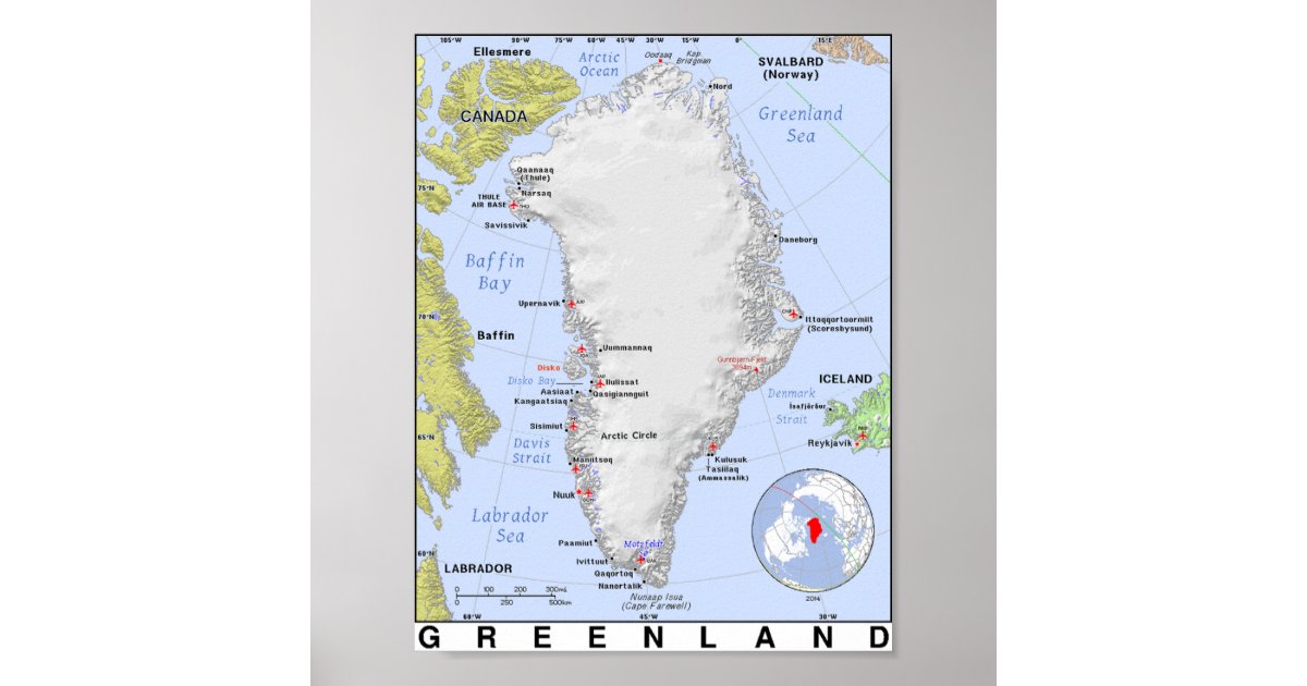 Map of Greenland Without Ice Poster | Zazzle