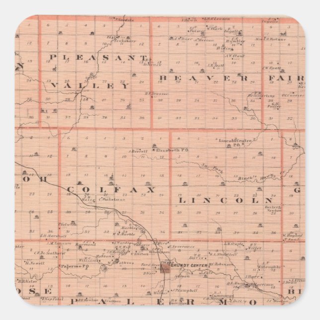 Map of Grundy County, State of Iowa Square Sticker (Front)
