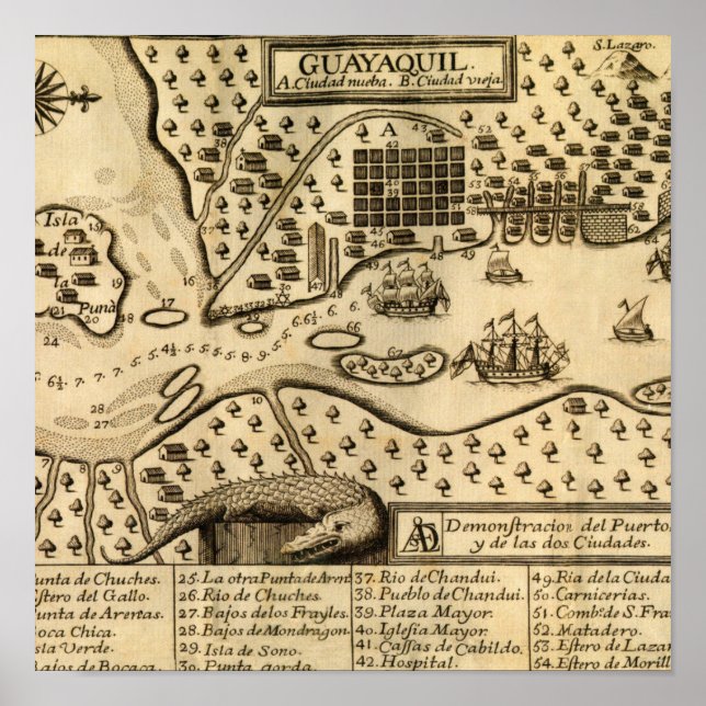 Map of Guayaquil, Ecuador (1741) Poster (Front)