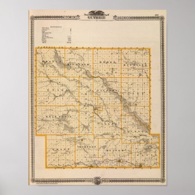 Map of Guthrie County, State of Iowa Poster (Front)