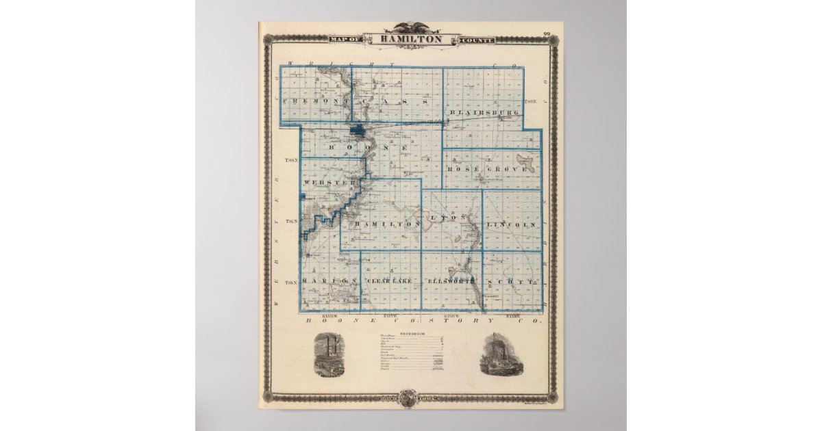 Map of Hamilton County, State of Iowa Poster Zazzle