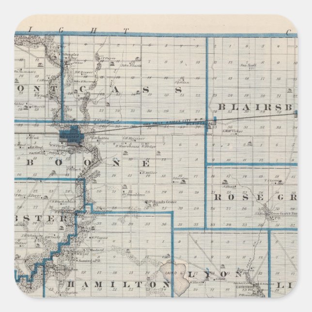 Map of Hamilton County, State of Iowa Square Sticker (Front)