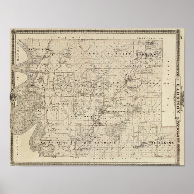 Map of Harrison County, State of Iowa Poster (Front)