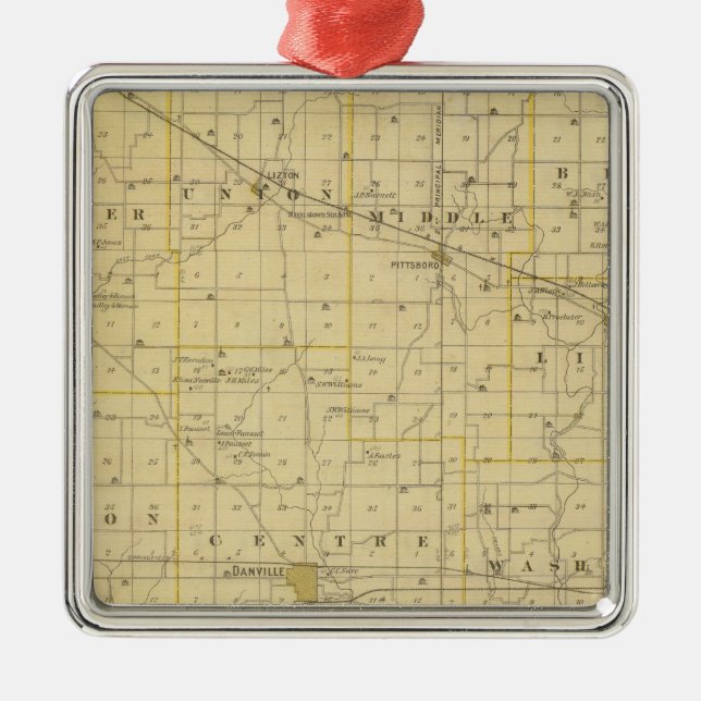 Map of Hendricks County Metal Ornament (Front)