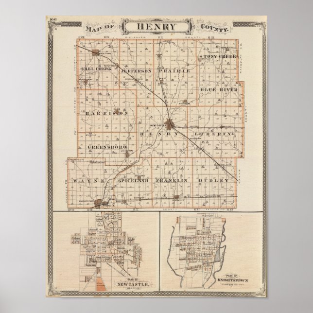 Map of Henry County with New Castle, Knightstown Poster (Front)