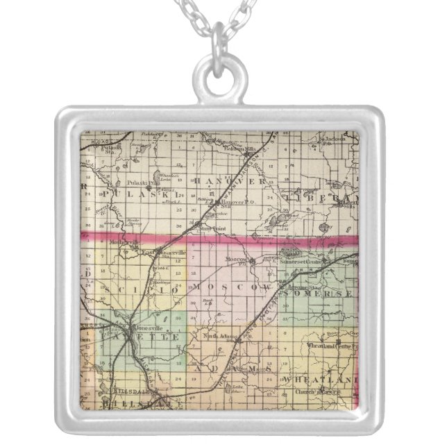 Map of Hillsdale County, Michigan Silver Plated Necklace (Front)