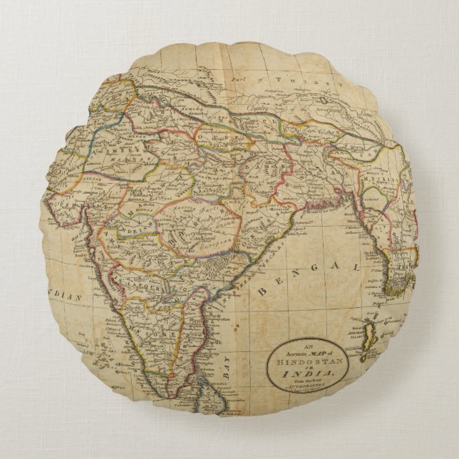 Map of Hindostan or India Round Pillow (Front)