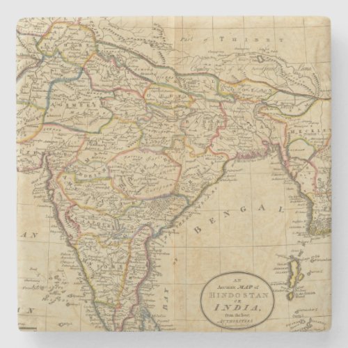 Map of Hindostan or India Stone Coaster