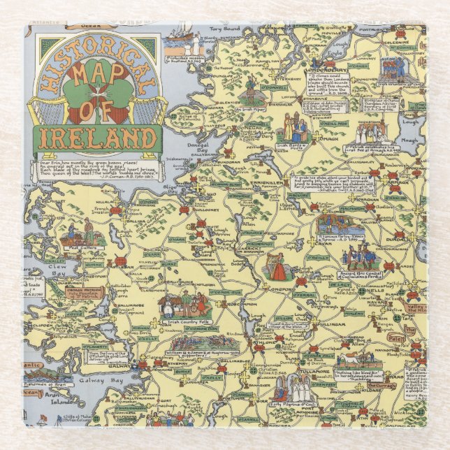 Map of Historical Ireland Glass Coaster (Front)