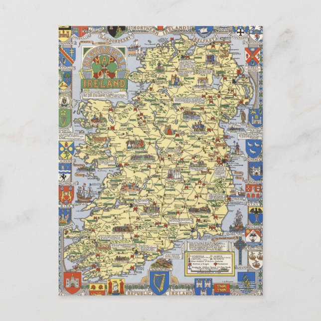 Map of Historical Ireland Postcard (Front)