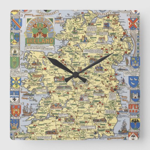 Map of Historical Ireland Square Wall Clock