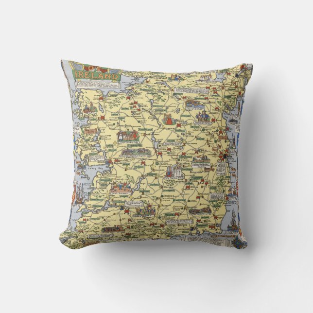 Map of Historical Ireland Throw Pillow (Front)