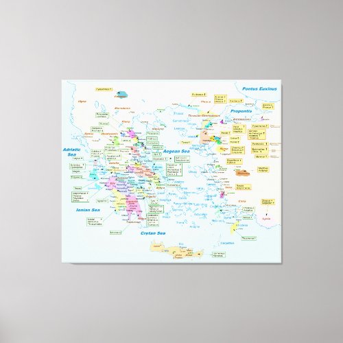 Map of Homeric Era Greece with English labels Canvas Print