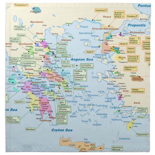 Map of Homeric Era Greece with English labels Napkin (Front)