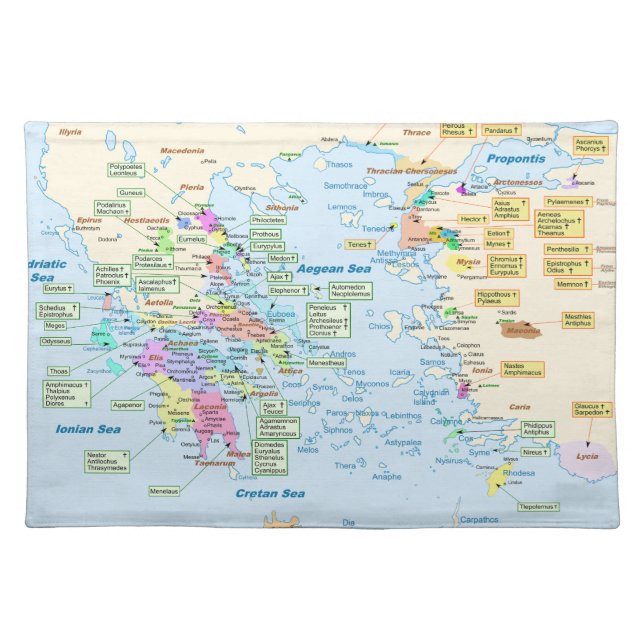 Map of Homeric Era Greece with English labels Placemat (Front)