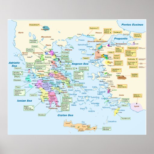 Map of Homeric Era Greece with English labels Poster | Zazzle