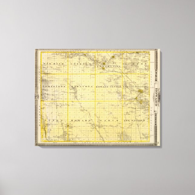 Map of Howard County, State of Iowa Canvas Print (Front)