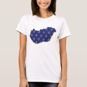 Map of Hungary from Blue-Dye Folk Art Pattern T-Shirt