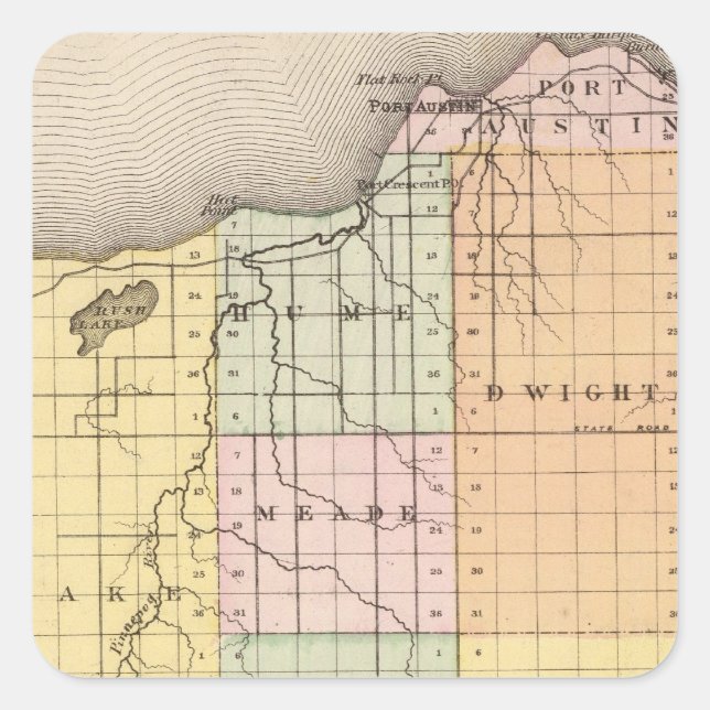Map of Huron County, Michigan Square Sticker (Front)