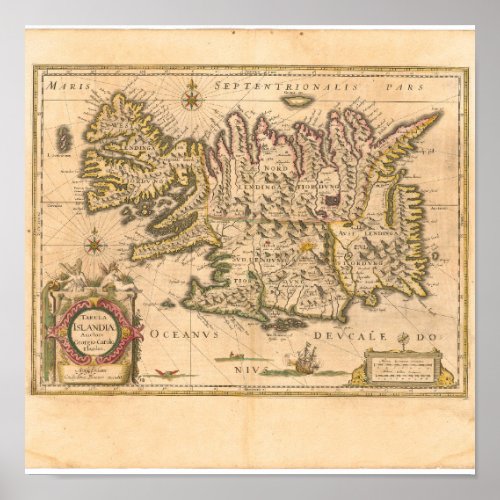 Map of Iceland Blaeu 1645 Poster