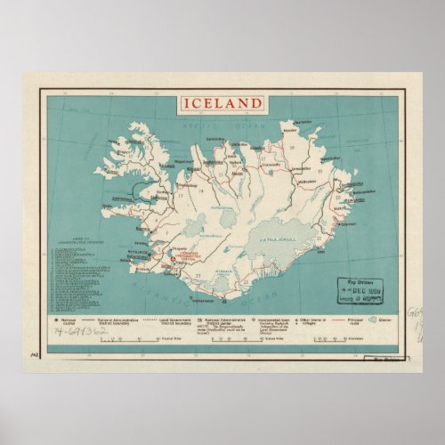 Map of Iceland circa 1959 Poster