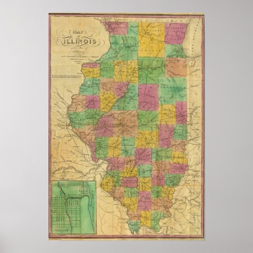 Map of Illinois 2 Poster