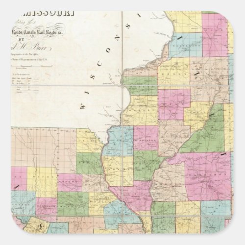 Map of Illinois  Missouri Square Sticker