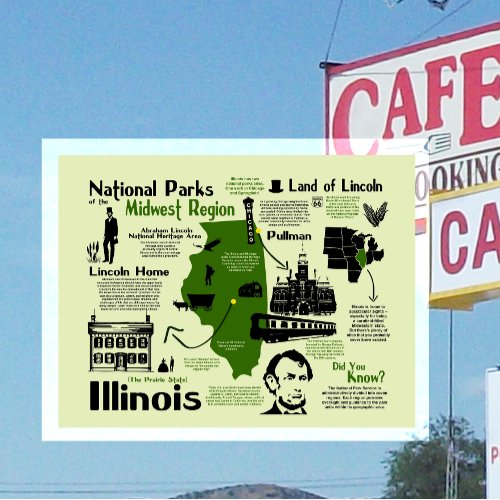Map of Illinois National Parks Postcard